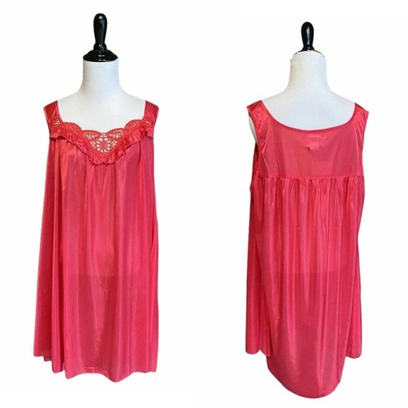 LATI FASHION Strawberry Pink Chemise Dress‎ XL Intimate Ruffle Lace Sheer Floral - Picture 1 of 11